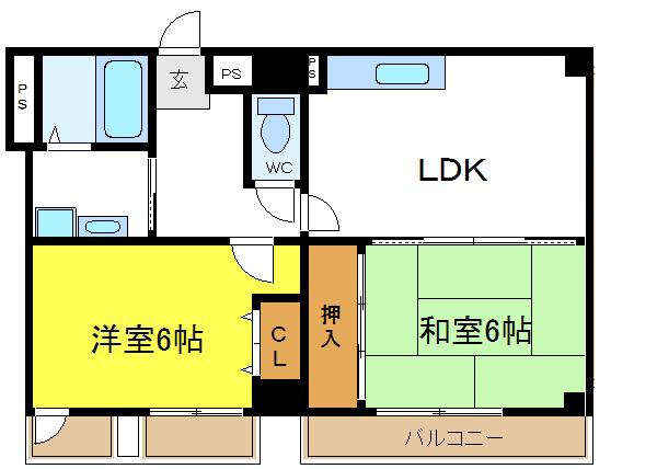 サニーハイツ金田Ⅱ(2LDK/5階)の間取り写真