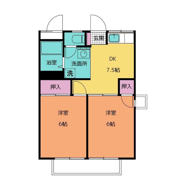 ヴィラ中山C(2DK/2階)の間取り写真