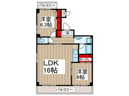 シュロス前田(2LDK/4階)の間取り写真
