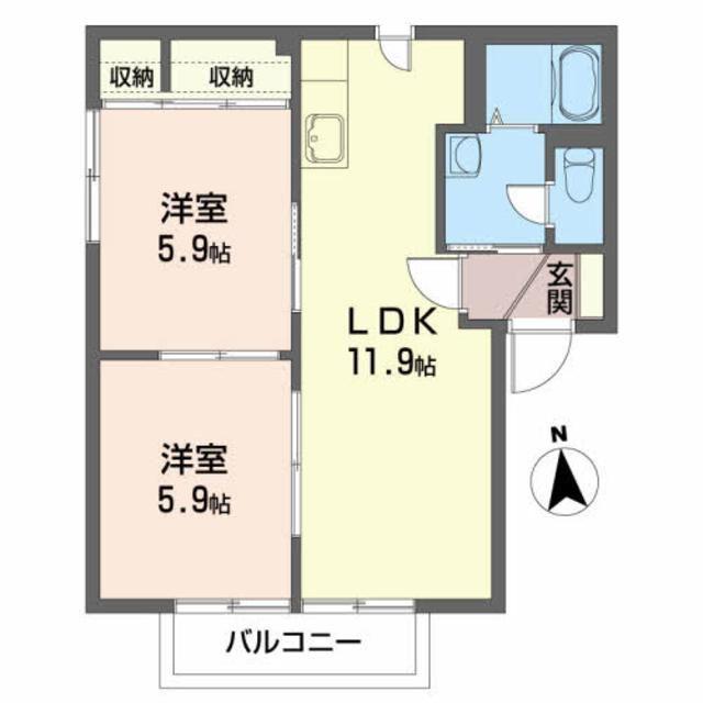 グランドハイツ中津川(2LDK/2階)の間取り写真