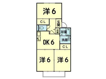エミナンス野口  B棟(3DK/1階)の間取り写真