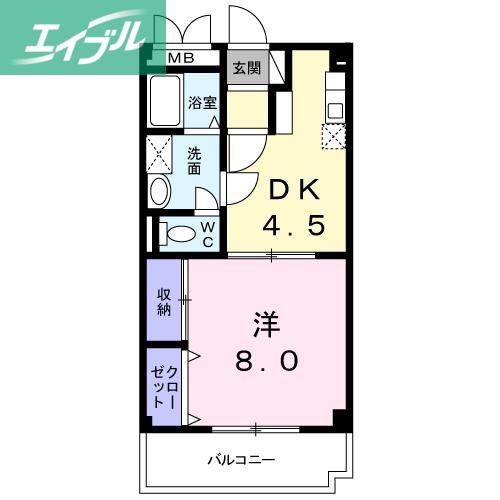 グランパス21(1DK/4階)の間取り写真