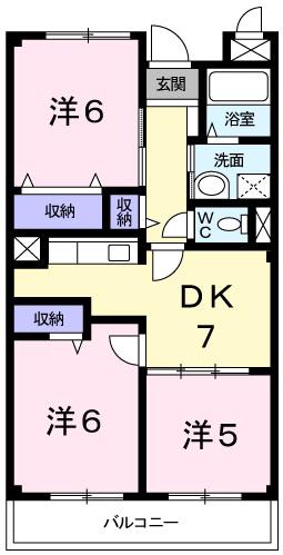 シャルマン今宿(3DK/1階)の間取り写真