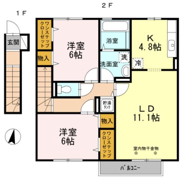 セジュールM・青山西(2LDK/2階)の間取り写真
