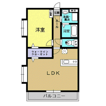 ティアラ・ハイツ日当平(1LDK/2階)の間取り写真