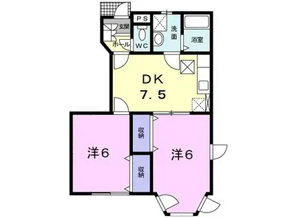 クレストール彩(2DK/1階)の間取り写真