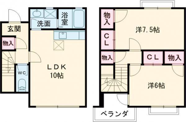 ティアラハイツ常福寺B(2LDK/1階)の間取り写真