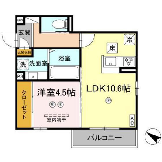 CAMPANELLA江波二本松(1LDK/1階)の間取り写真