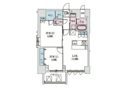 スプランディッド上本町ウエスト(2LDK/7階)の間取り写真