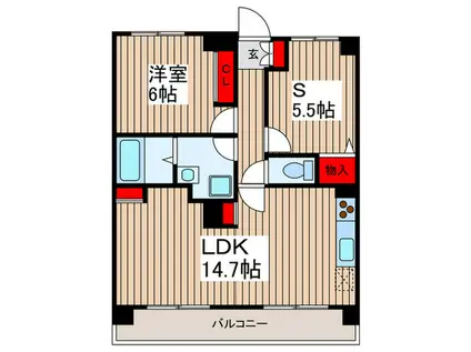 ヒルズ神明の木(1SLDK/6階)の間取り写真