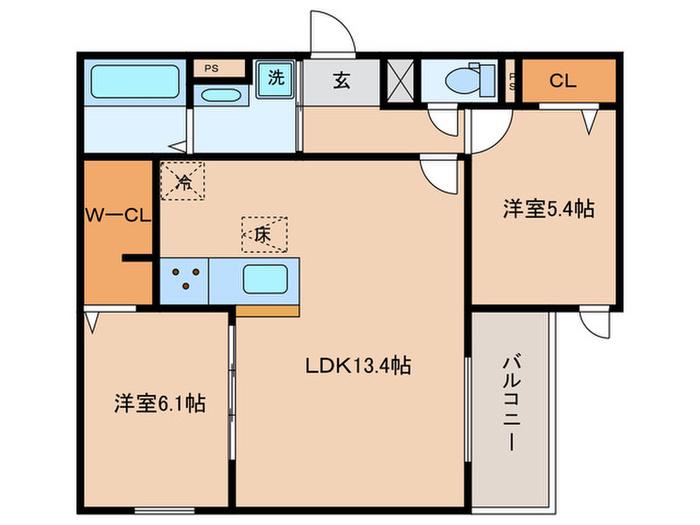 ラ・メゾン三保町(2LDK/1階)の間取り写真