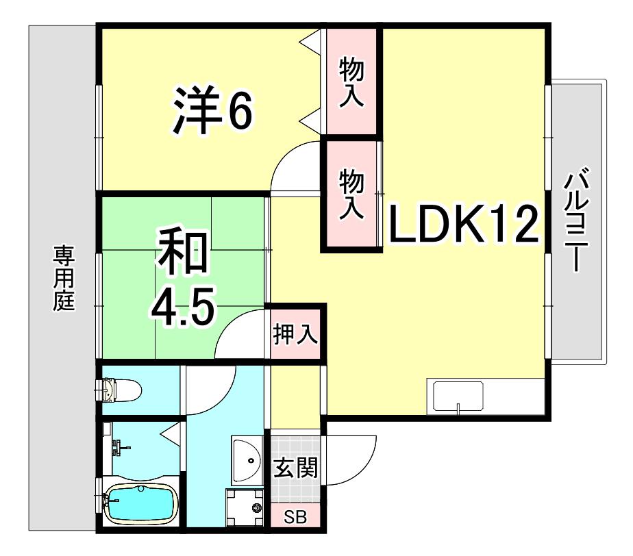 エステート桃山2(2LDK/1階)の間取り写真