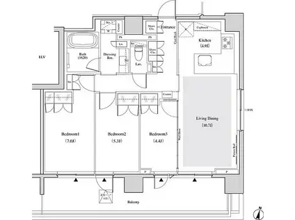 ザ・パークハビオ代々木(3LDK/7階)の間取り写真