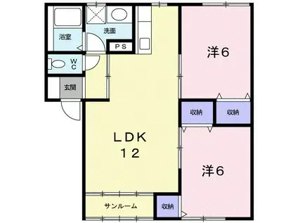 フローラヴィレッヂI(2LDK/1階)の間取り写真