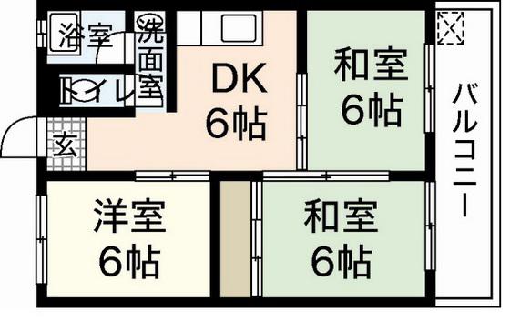 コーポ沖(3DK/4階)の間取り写真