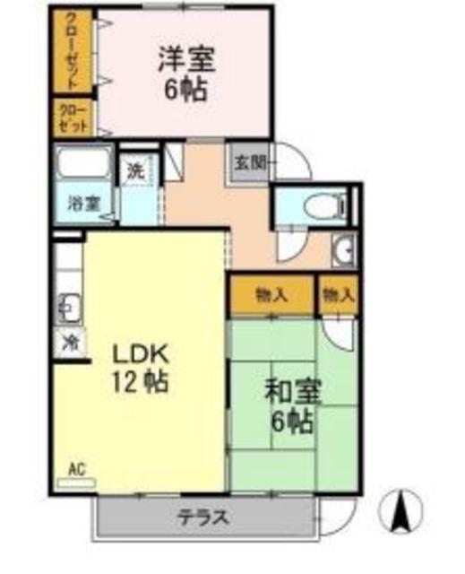 グリーンコーポ板谷 C棟(2LDK/1階)の間取り写真