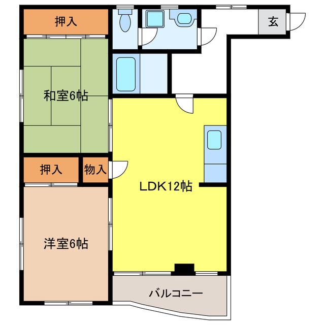 プリンセス高屋(2LDK/2階)の間取り写真
