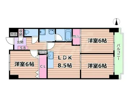 シャトーレイクルイーズ(3LDK/9階)の間取り写真