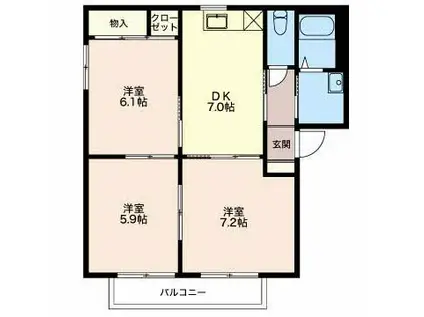 フェリックス・シュタットB棟(3DK/2階)の間取り写真