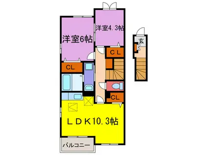 シトラスI・II(2LDK/2階)の間取り写真