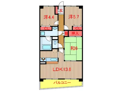 モンテローザ緑ヶ丘(3LDK/1階)の間取り写真