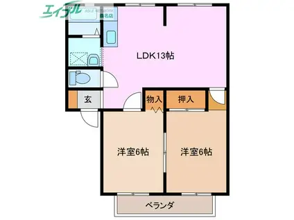 プロスペリティ高阪A(2LDK/2階)の間取り写真