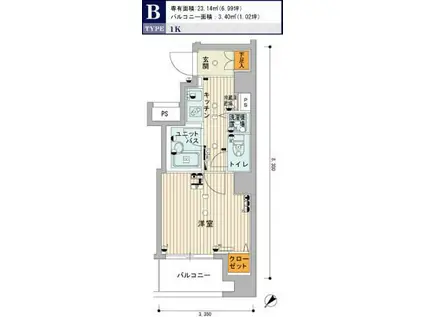 スカイコート銀座東壱番館(1K/9階)の間取り写真