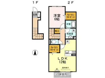 アリエッタB棟(1LDK/2階)の間取り写真
