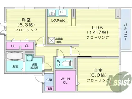フランメゾン(2LDK/1階)の間取り写真