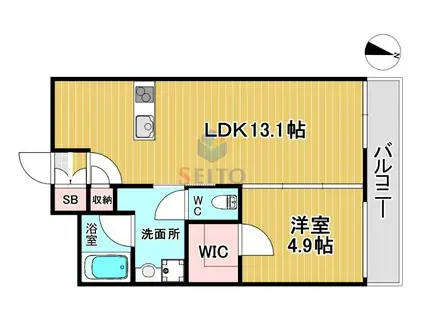 ウェルスクエア豊中本町(1LDK/3階)の間取り写真