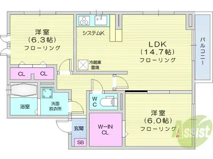 フランメゾン(2LDK/2階)の間取り写真
