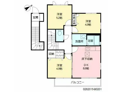 ヴィラ ウィステリア新小が倉B棟(3DK/2階)の間取り写真