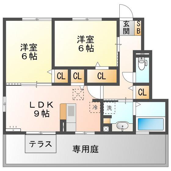 グランドソレイユ(2DK/1階)の間取り写真