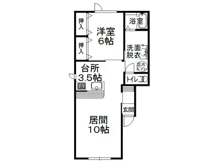 グランドコモンズ新得(1LDK/2階)の間取り写真