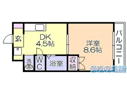 コーポ加月B棟(1DK/2階)の間取り写真