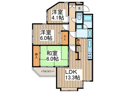 中央林間パーク・ホームズ(3LDK/1階)の間取り写真