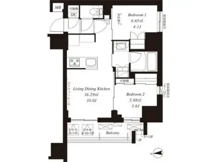 フレンシア御徒町(2LDK/12階)の間取り写真