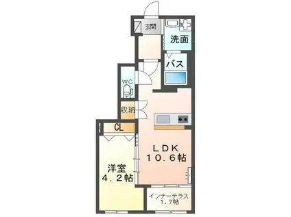 オプレント芳賀(1LDK/1階)の間取り写真