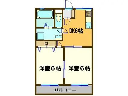 ベルディ和田(2DK/3階)の間取り写真