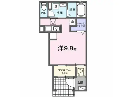 ノーヴァー ウエスト I(ワンルーム/1階)の間取り写真