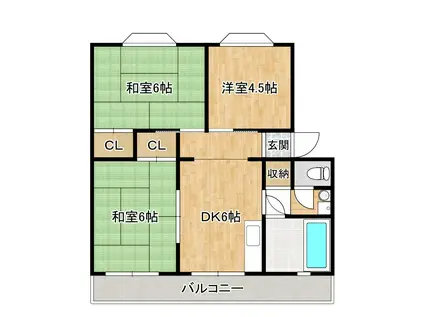 パインリーフ栗東弐番館(3DK/2階)の間取り写真