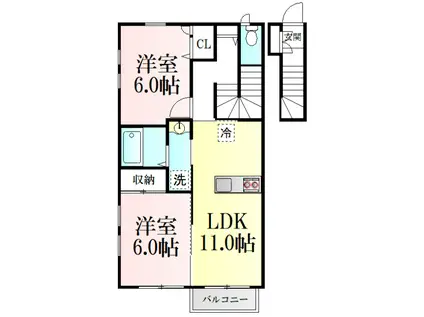 ルシェリア(2LDK/2階)の間取り写真