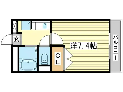 クリスタルA-ウエスト(1K/1階)の間取り写真