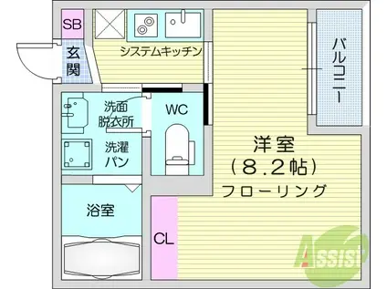 AZUL塩釜3(1K/1階)の間取り写真