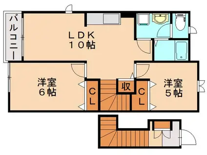 ラフィネ花瀬 参番館(2LDK/2階)の間取り写真