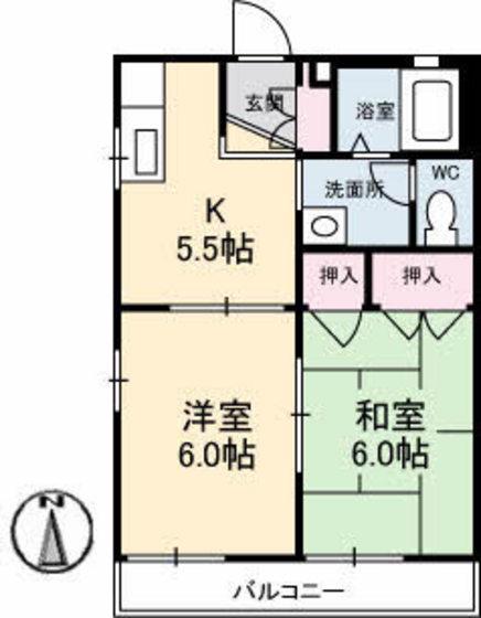 リーベン井口(2K/2階)の間取り写真