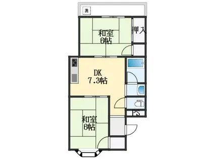 ユウパレス府中西(2DK/3階)の間取り写真