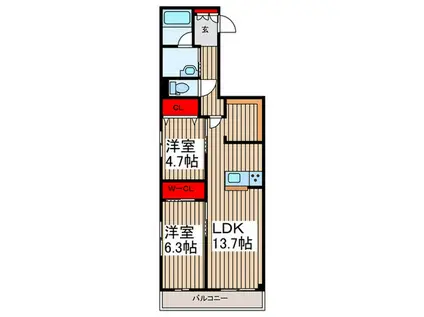 ラ・ヴィ(2LDK/3階)の間取り写真