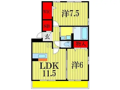 クロシェットB(2LDK/2階)の間取り写真