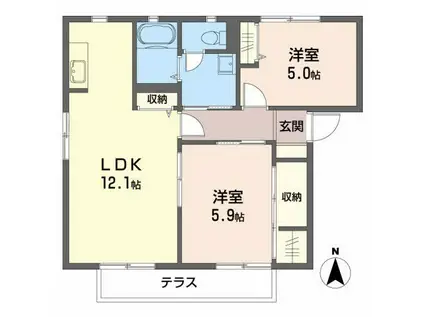 カーサ・グランツB(2LDK/1階)の間取り写真